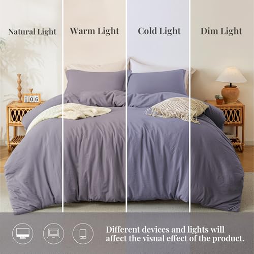 Image of MILDLY Duvet Cover Queen Ultra Soft Comforter Cover Set 3pcs, Purple | Washed Microfiber Cotton-Like, Breathable Comfort, Hidden Zipper, Corner Ties, OEKO-TEX Certified, Fade Resistant
