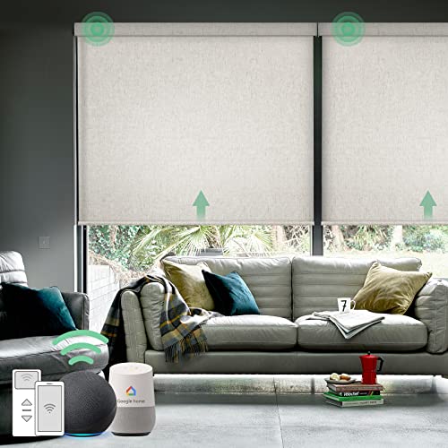 Yoolax Motorized Blinds for Window with Remote, Smart Shades Work with Alexa Google Home 50% Blackout, Automatic Electric Roller Shades Customize Size for Living Room (Linen Beige) Yoolax Motorized Blinds for Window with Remote, Smart Shades Work with Alexa Google Home 50% Blackout, Automatic Electric Roller Shades Customize Size for Living Room (Linen Beige)