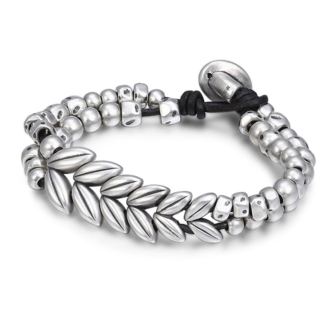 999 Plena Plata Espiga Trigo Flor Patrón Pulsera De Cuero, Hombres Y Mujeres De Moda 3D Plata Dura Espiga Trigo Pulsera,Plata,18cm