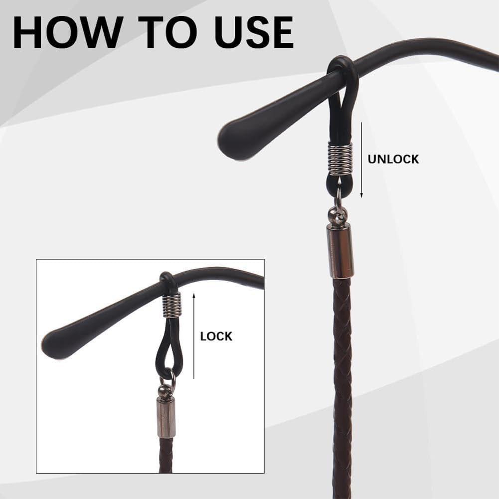 2PCS 2 Styles Cowhide Leather Glasses Strap Braided Eyeglasses Holders Chains Around Neck
