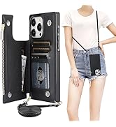Crossbody portemonneehoesje voor iPhone 15 Pro Max, RFID-blokkering PU-lederen handtas flip cover, standaard folio hoesje met 6 kaartsleuven houder