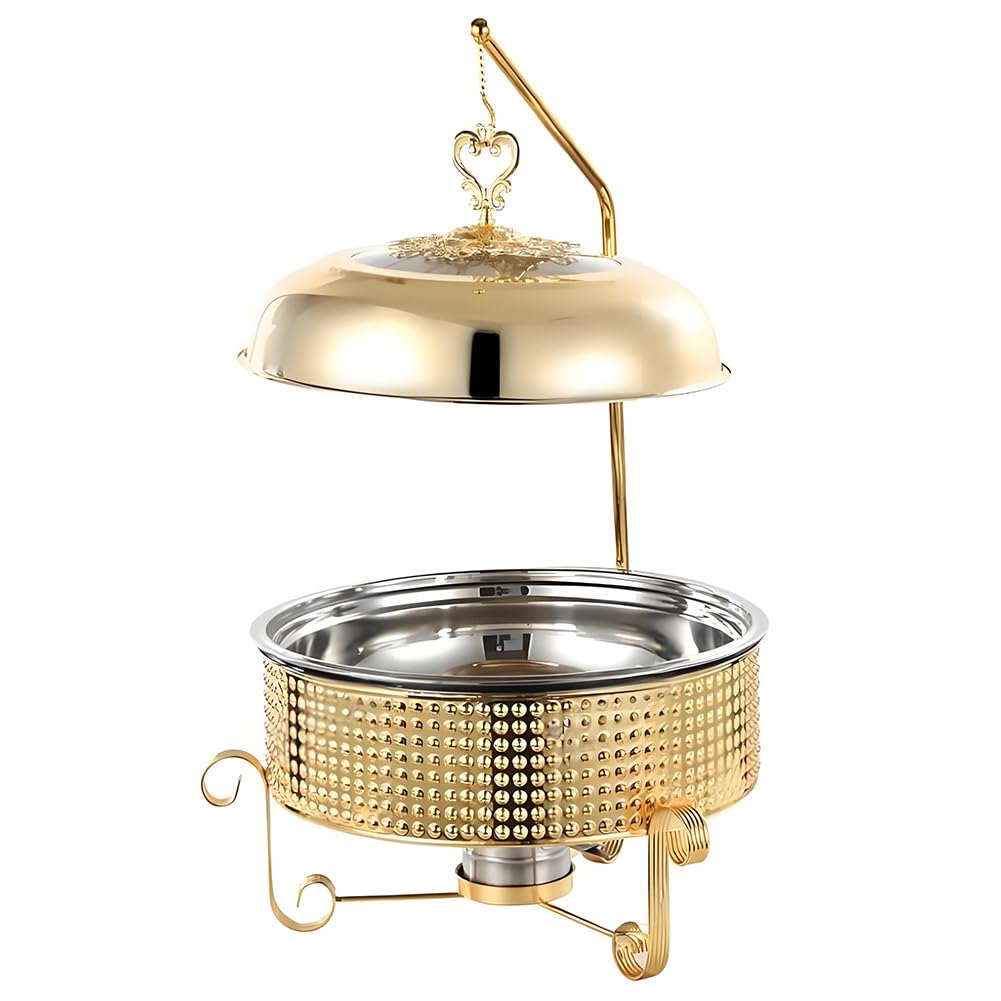 Calentador de Buffet Dorado con diseño de Tapa Colgante y Placas calefactoras comerciales de Acero Inoxidable, Adecuado para Banquetes, Bodas y Fiestas de hoteles