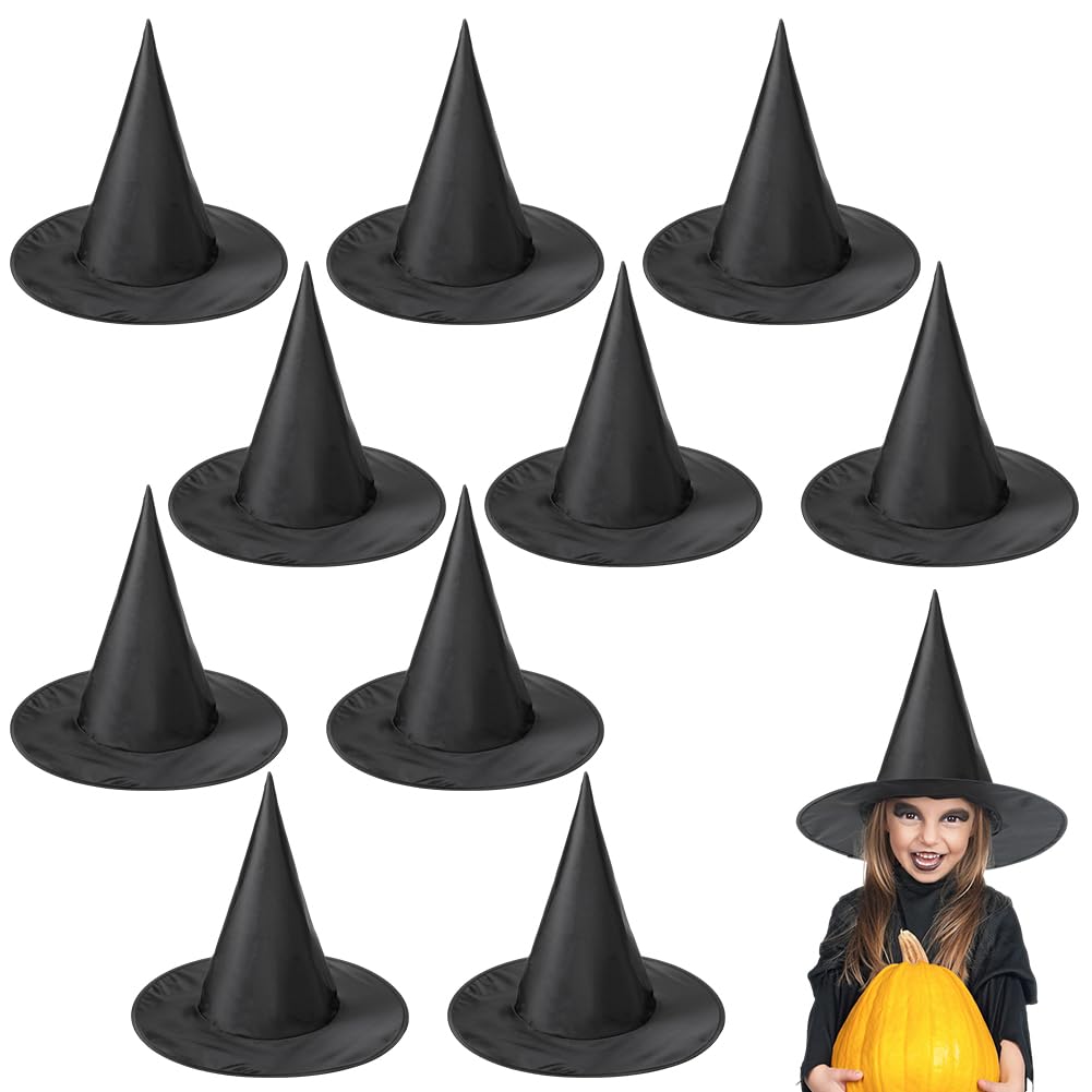 LKNBIF 10pcs Halloween Witch Hats for Women Kids Adults Black Witches Hat Pointed Wizard Hat Halloween Decorations Black Cosplay Party Witches Hats Costume Accessory