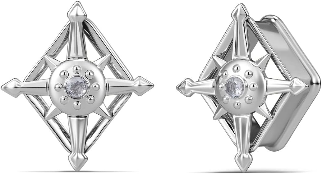 ERKUOO CZ Elegant Romantic Industrial Ear Tunnels Double Flare Cubic Zirconia Expanders Stretchers Plugs Body Piercing Jewelry Botanical Ferris Wheel Compass Star Women Men 2g to 1 in