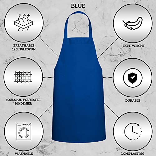 Image of GREEN LIFESTYLE 12 Pack Professional Chef Apron - Grilling Aprons for Men, Waterproof Cooking Apron for BBQ, Work or Restaurant Use, Kitchen Aprons for Women - Royal Blue, No Pockets