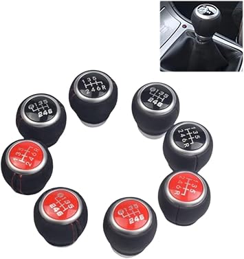 6 Speed Manual Leather Gear Shift Knob Compatible with Subaru Impreza WRX STI 2009-2018, Replacement Shifter Stick Lever Handle Red-Down-R6