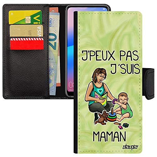 Coque Samsung Note 20 en simili cuir vert avec portefeuille maman