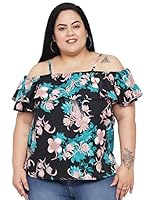 Indietoga Women's Green & Black Printed Off-Shoulder Crepe Top (Plus Size 4XL)
