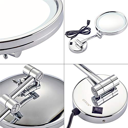 Miroir salle de bain LED grossissant 7X mural avec prise pour vanité - 8
