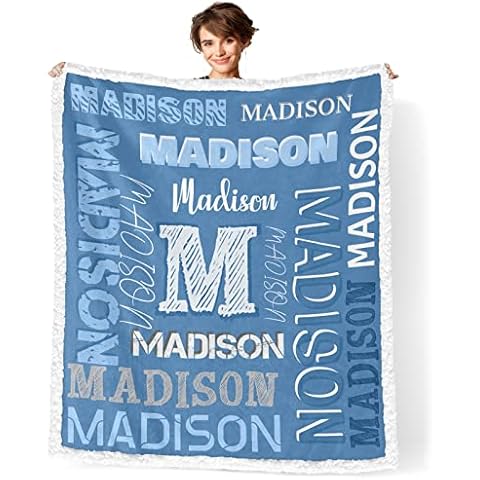 Liveweike Text Blue Name Personalised Blanket Sherpa Fleece Flannel Plush 50"x60" Throw with Name Blankets for Adults Mother Father Wife Valentine's Day Boys Girl Teen Baby Shower Cover