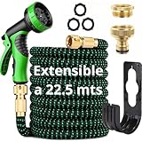 Manguera Extensible, Manguera Jardín Extensible, Manguera Riego Extensible, Manguera Enrollable, Soporte para Colgar-BONDIBUY (extensible a 22.5M, Negro y Verde)
