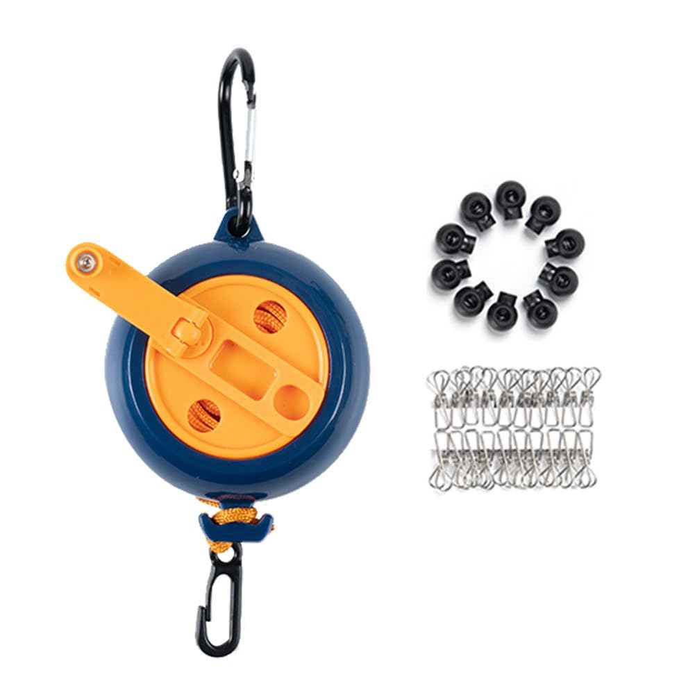 CTRLZS Portable Travel Clothesline, 32.8ft Retractable Clothesline, Camping Clothes Line with 20 Clothespins & 10 Stoppers