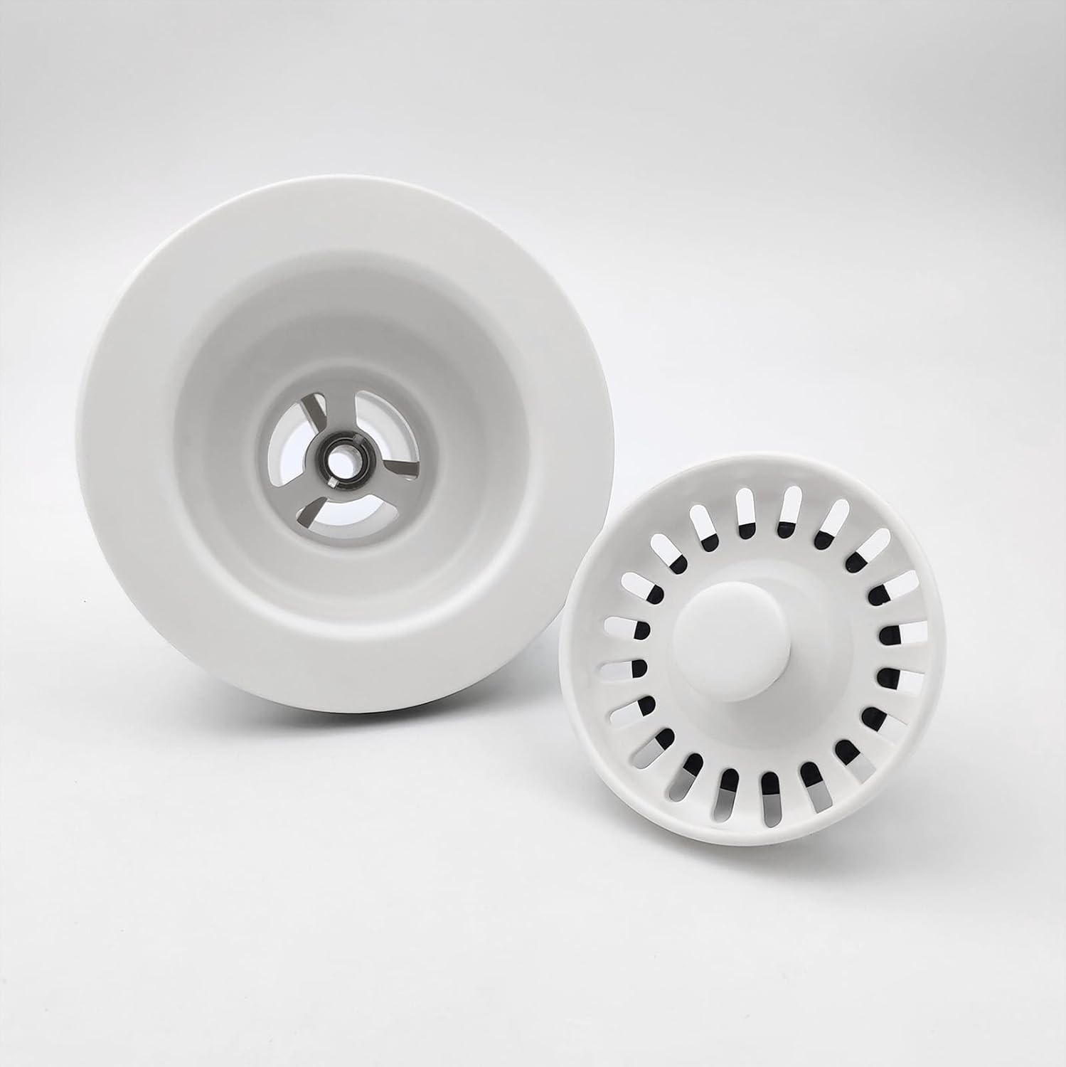 GZILA White 3.5 Inch Kitchen Sink Drain Basket Strainer Assembly Kit Polymer Removable Waste Basket and Stopper Matched Color for Ceramic/Granite and Fireclay Sinks