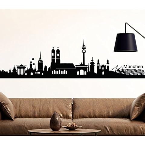 Wandtattoo-Günstig Wandaufkleber Skyline München I schwarz 200 x 56 cm I Stadt Wohnzimmer Flur Küche Kinderzimmer Schlafzimmer Wandsticker Aufkleber Sticker G139 Cover