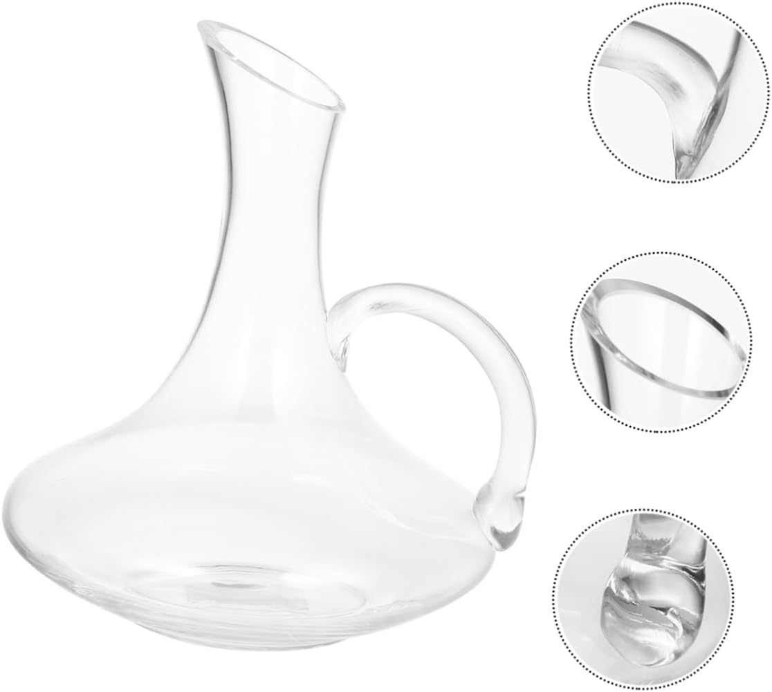VICASKY 1Pc Glass Wine Decanter with Handle for Home Bar Decoration for Whiskey and Bourbon for Christmas Weddings and Birthdays