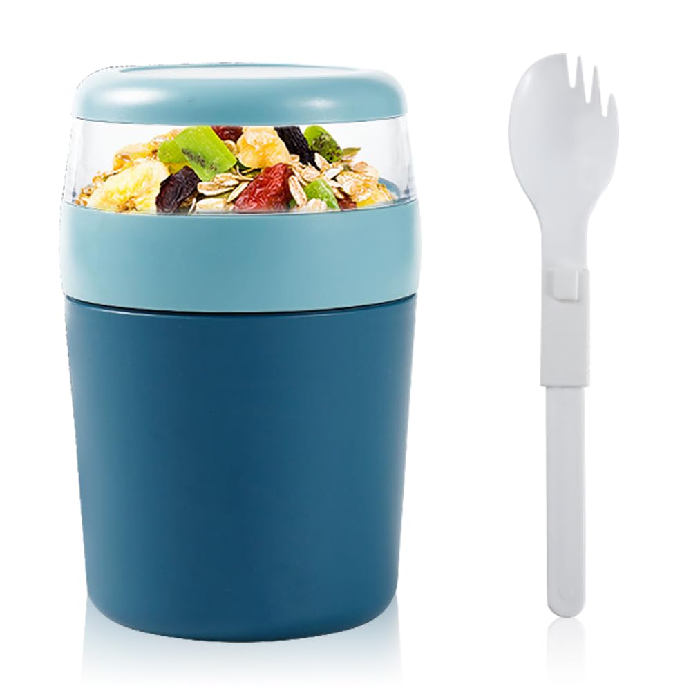 Muepuu Cereal Cup to Go, 500 ml Yoghurt Cup To Go, Muesli Cup to Go Cup with Spoon and Lid, Cereal Cup to Go Cup for Yoghurt Oatmeal Salads, Yoghurt Cup Lunch Box for Work Travel