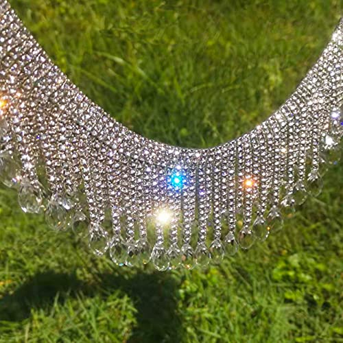 0.5 Yard Rhinestone Tassel Trim with Crystal Beads Rhinestone Chain Fringe Rhinestone Applique for Sewing Crafts Wedding Party Decoration & Prom Bridal Dress DIYï¼ˆSliverï¼‰.