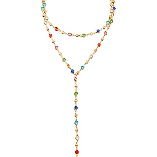 Colorful Necklace for Women,Gold Body Chain Jewelry Long Multicolor Beaded Choker Necklaces Rhinestone Drop Necklace,Festival Jewelry Accessories Gift