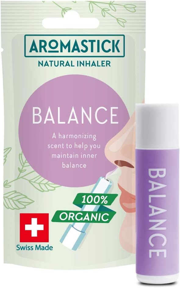 Aromatherapy Nasal Inhaler [Swiss Made] Organic Essential Oils Set Diffuser [ Portable Aromatherapy Stick] (1 Stick, Focus) (1 Count (Pack of 1), Balance)