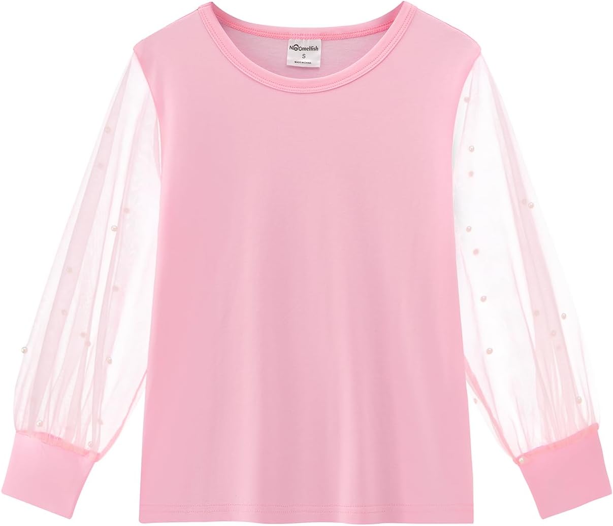 Noomelfish Girls Mesh Long Sleeve T-Shirts Kids Cute Sheer Dressy Tops Blouse(5-12 Years)