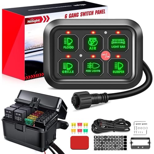 Nilight 6 Gang Switch Panel Universal Circuit Control Relay System with Fuse Wiring Harness Automatic Dimmable ON-Off LED Switch Pod for Cars Trucks Boats ATV UTV SUV, 2 Years Warranty