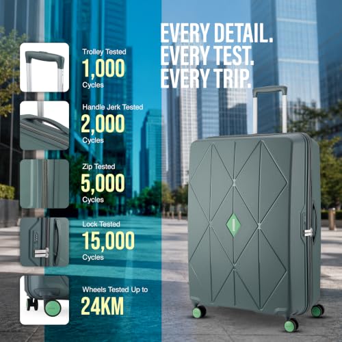 Image of American Tourister Qubiz | Check-in Trolley Bag (80 cm) | 360 8 Wheel Travel Luggage | Hard Case Polypropylene Suitcase | Recessed Combination Lock | Green