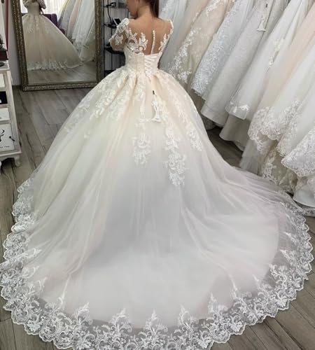 Youjiayi Long Sleeve Wedding Dresses for Bride Lace Appliques Wedding Gowns for Women Elegant Wedding Ball Gown with Train3