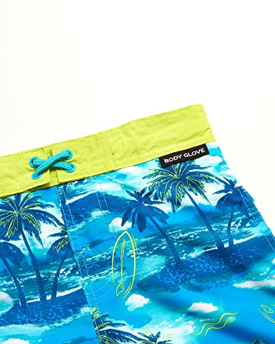 Body Glove Boys' Rash Guard Set - 4 Piece Upf 50+ Short Sleeve Swim Shirt And Bathing Suit Swimwear Trunks Set (4-12), Size 8, Navy Waves/Neon Make Wave #TOP2
