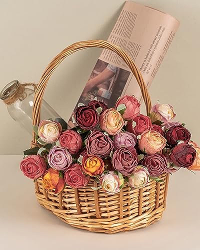 DuHouse 24pcs Artificial Flower Fake Mini Silk Rose Flowers with Long Stem for DIY Bouquets Wedding Centerpiece Party Home Kitchen Decoration(Fall Red) — view 6