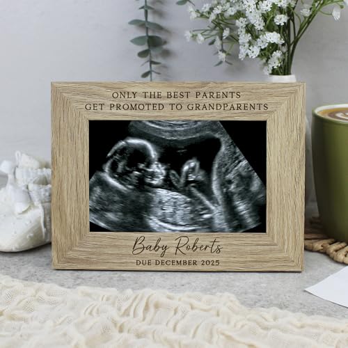 Image of eBuyGB Personalised Baby Scan Photograph Frame, Promoted To Grandparents, Pregnancy Announcement Photo Gift for Grandparents, Baby Scan Reveal Gift