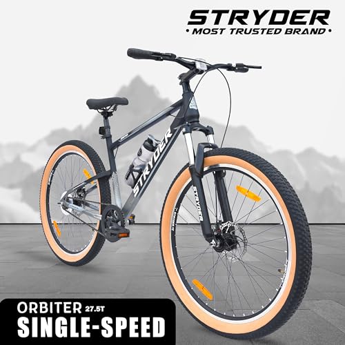 Image of Stryder 27.5T Orbiter Mountain Cycle | Dual Disc Brakes | Front Suspension | Single Speed | TIG Welded Steel Frame | Suitable for Age 12+ (Unisex) | (Black::Gray)