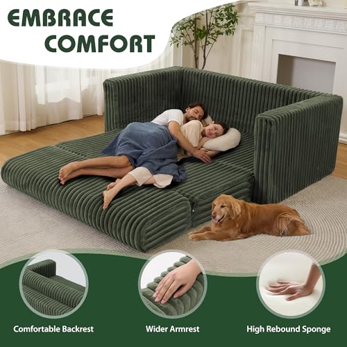 Image of HABUTWAY 49.8 inch Loveseat Boneless Couch, 4-in-1 Convertible Sofa Bed, Plush Fur Folding Futon Sofa Bed Couches Without Pillow for Living Room, High-Density Foam Support, No Assembly Required, Green