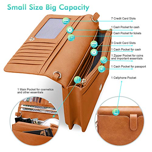 Nuoku Women Small Crossbody Bag Cellphone Purse Wallet With Rfid Card Slots 2 Straps Wristlet, Brown #TOP2