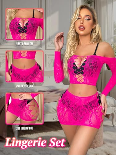 Image of GirlFriend Lingerie for Women Lovely Deep V Neck Teddy Babydoll Mesh Nightwear for Women Mesh Badydoll Fishnets Dresses See Through Lingerie Chemise Outfits One Piece