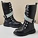 Girl Lace Up Boots Sparkly Rhinestone Strap Fashion Western Riding Boots Side Zip Up Combat Chunky Bottom Kids Boot