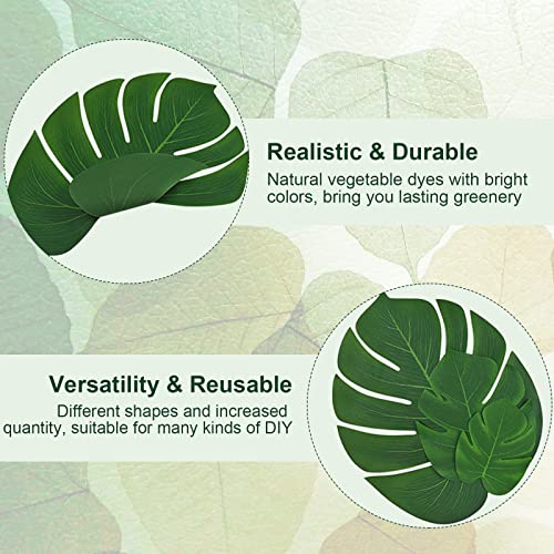 Bleum Cade 60Pcs Artificial Palm Leaves, Tropical Monstera Leaves For Safari Jungle Hawaiian Luau Birthday Theme Party Decorations, Large Green Fake Palm Leaf For Table Centerpieces And Wall Decor #TOP3