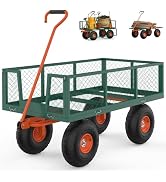 ガービー（Garvee） ガーデンカート 耐荷重420kg 運搬車 カゴ付き台車 メッシュカート 取り外し可能な側面 大型エアタイヤ 手引き台車 大型収納 ガーデン 倉庫 家庭用 引越し 買い物...