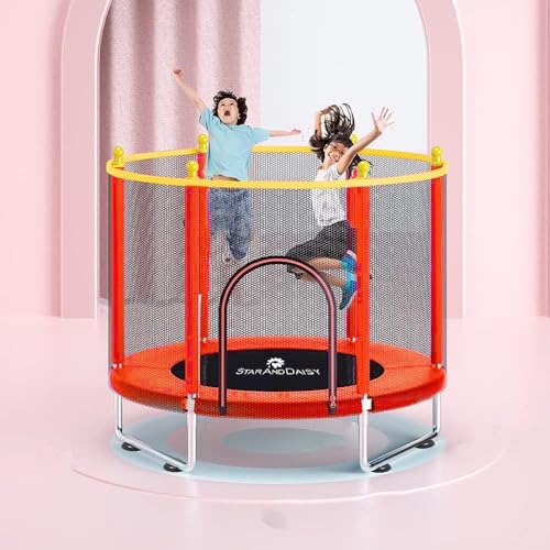 Image of StarAndDaisy Trampoline for Kids at Home with Safety Net /Trampoline Indoor & Outdoor / 120KG Loading Capacity with Stainless Steel Frame & Legs -55 inch, 4.5 Feet Red