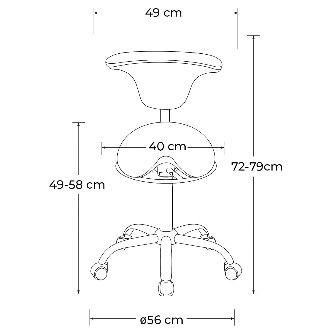 Spacetronik Tabouret de Selle Ergonomique avec Dossier Réglable – Siège Pivotant à 360° Indépendant – Hauteur Réglable 49–58 cm – Tabouret Professionnel à roulettes pour Bureau, Salon, Spa (Blanc)