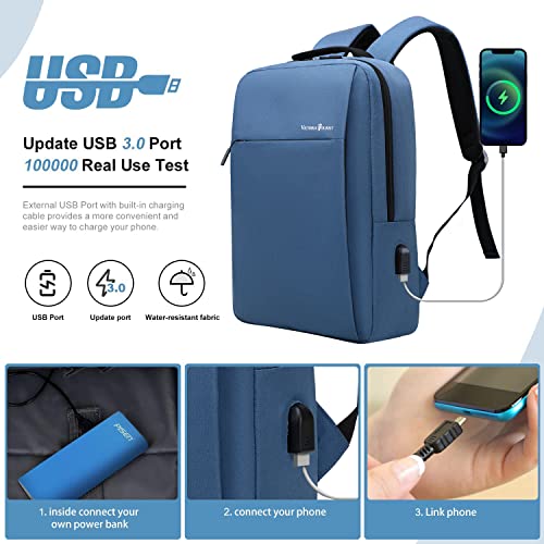Victoriatourist Laptop Backpack For Men Business Slim Durable Work Laptops Backpacks With Usb Charging Port, College Backpacks Computer Bag Gifts For Women Fits 15.6 Inch Notebook (Blue) #TOP1