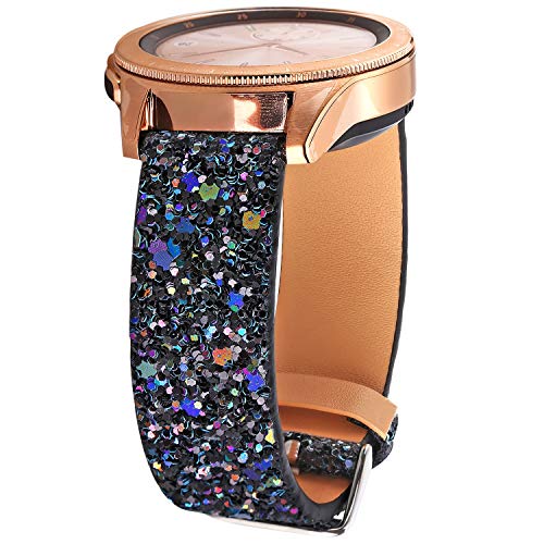 Greaciary Glitter Band Compatible with Samsung Galaxy Watch 3 41mm/Galaxy Watch 42mm,Active 40mm/Active 2 44m Sparkle Bling Leather Strap Wristband for Galaxy 20mm Smartwatch Women Girls Black