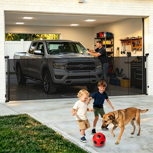 160 Extra Wide Retractable Baby Gates 42 Extra Tall Retractable Dog Gate Pet Gate with Support Rods Long Mesh Screen Child Safety Gate for Garage Doorways Hallways Deck Porch Outdoor Indoor Use