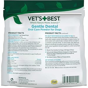 Vet’s Best Dental Powder for Dogs – Brush-Free Solution – Prevent Plaque & Tartar – Made with Natural Brown Seaweed & Brewer’s Yeast – Dog Teeth Cleaning Powder – 90 Day Supply (for 23-66lb Dogs)