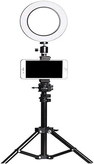 XIAOJUN Tripod Ring Light，Phone Holder for Live Stream，Makeup, Dimmable Led Camera Beauty Ringlight for Photography Compatible