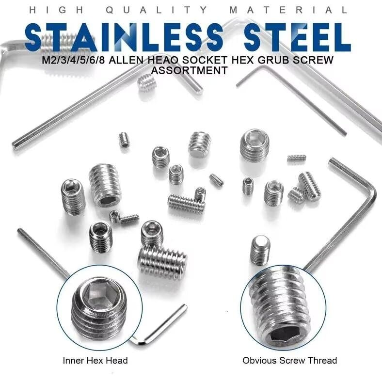540 pz/set in acciaio inox 304 vite di fissaggio M2 M3 M4 M5 M6 M8 esagono incassato Kit DIN913 Vite senza testa Assortimento Kit