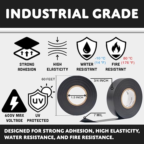 Image of TradeGear White 1 Pack - UL Listed Colored Electrical Tape, 60 ft x 3 /4 in, 600V, Flame Retardant, Waterproof, Rubber Adhesive - Phase Marking, Wire ID, Automotive