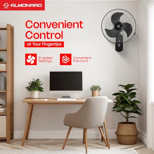 Image of Almonard AEROSTAR 450mm (18 inch) Wall Fan | High-Performance Motor with Overheat Protection, Aerodynamic Blades, 100% Copper Winding, 3-Speed Pull Cord Control & 2-Year Warranty