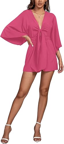 Miniatura 6 de LYANER Mono de mujer con cuello en V profundo, nudo de media manga