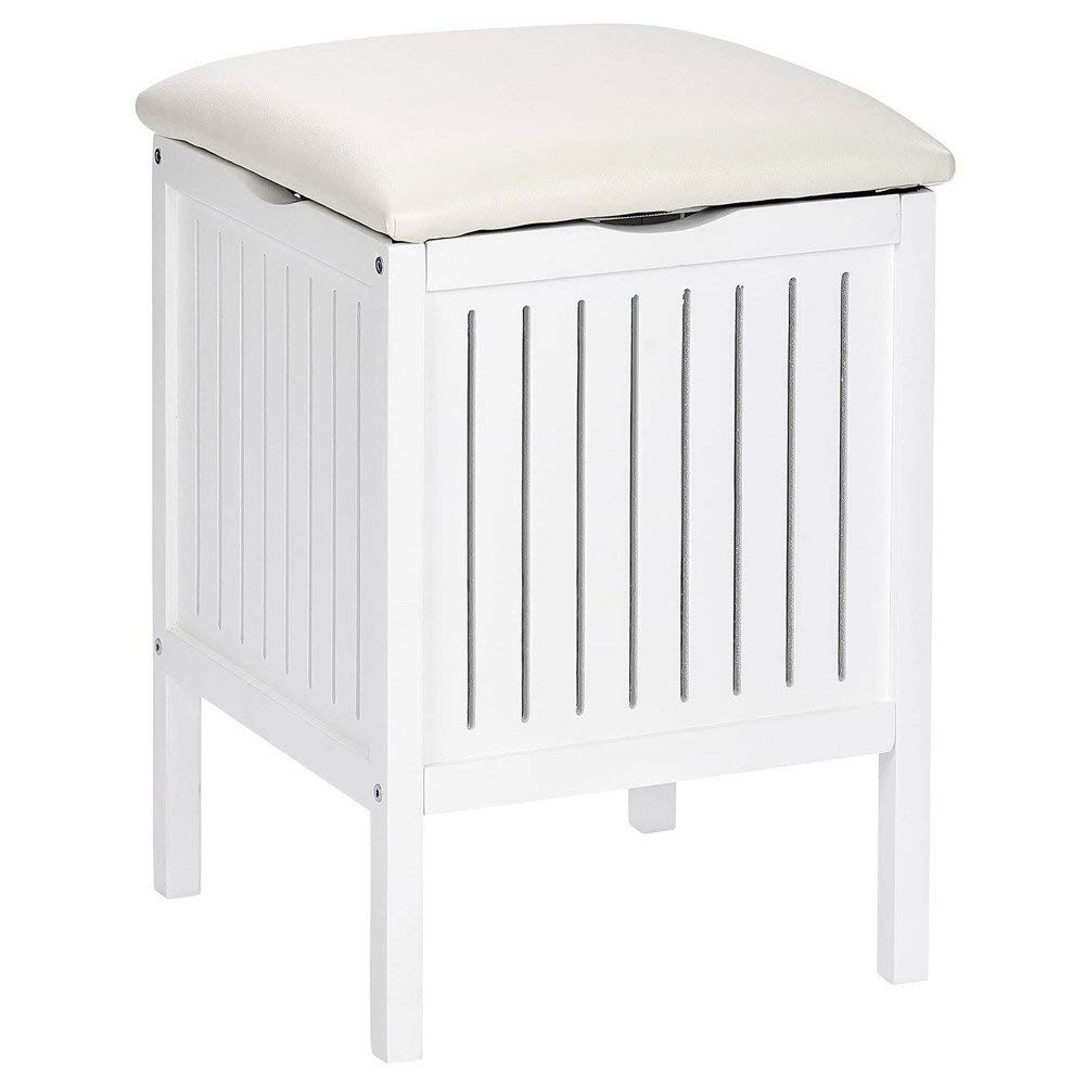 Wenko Taburete Oslo - Taburete baño, Madera, 39 x 55 x 39 cm, Blanco