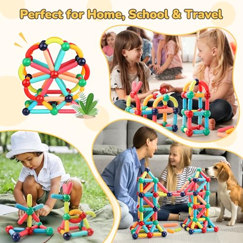 Paaxido 64PCS Magnetic Building Blocks - Montessori Sensory Toys with Stronger Magnets, STEM Learning Toys for Kids, Creative Construction DIY Kit Gift for Boys & Girls - Image 7
